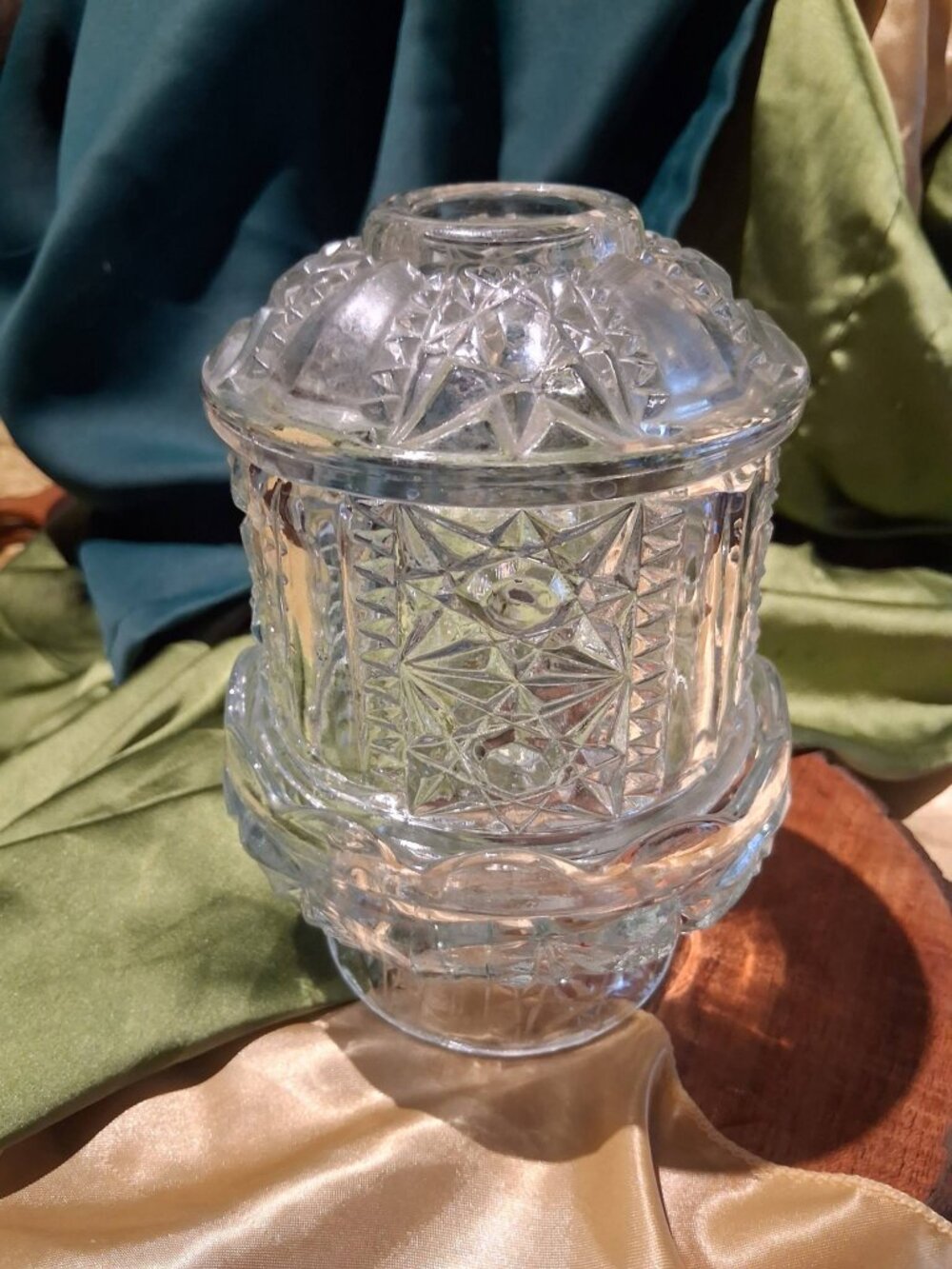HIGH DEMAND FAIRY LAMP - Vintage Indiana Glass Clear Stars & Bars pattern / 2pc